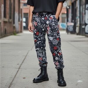 Fresh prints Jogger Pants Mens Drawstring Streetwear Graffiti Comfy Skater s-m